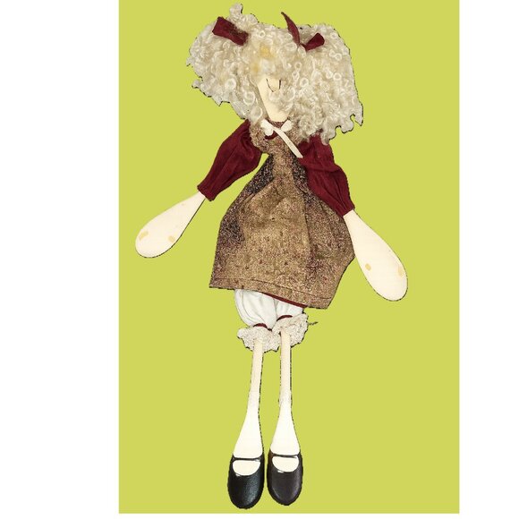 Handcrafted Wooden Spoon Doll Articulated Primitive Dress Kitchen Decor - Picture 1 of 4